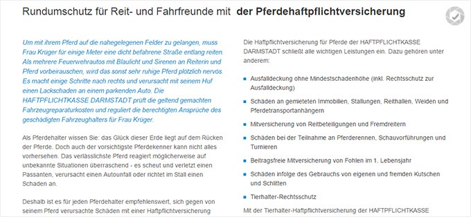 Haftpflichtkasse Darmstadt Haftpflichtversicherung für Pferde Details